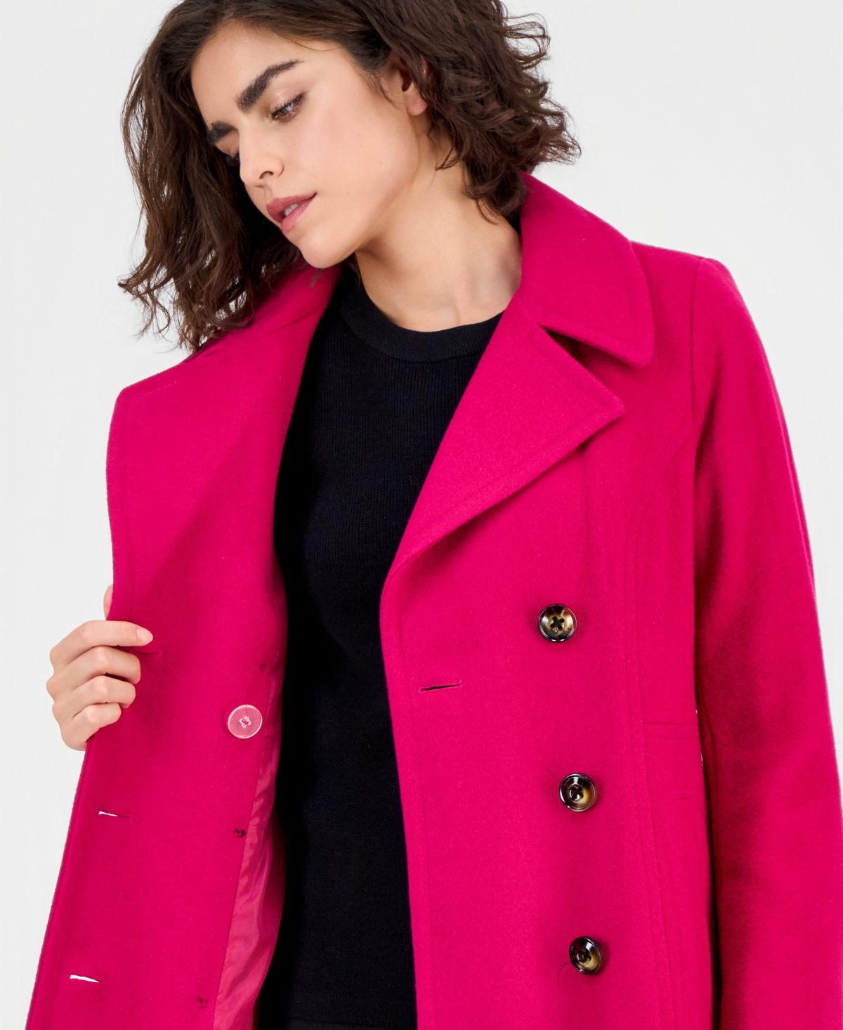 Anne Klein Women's Double-breasted Peacoat, Exclusively At Macy's In Pink