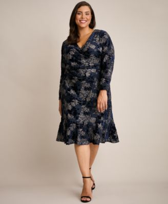 Plus Size Print V-Neck Long Sleeve Dress