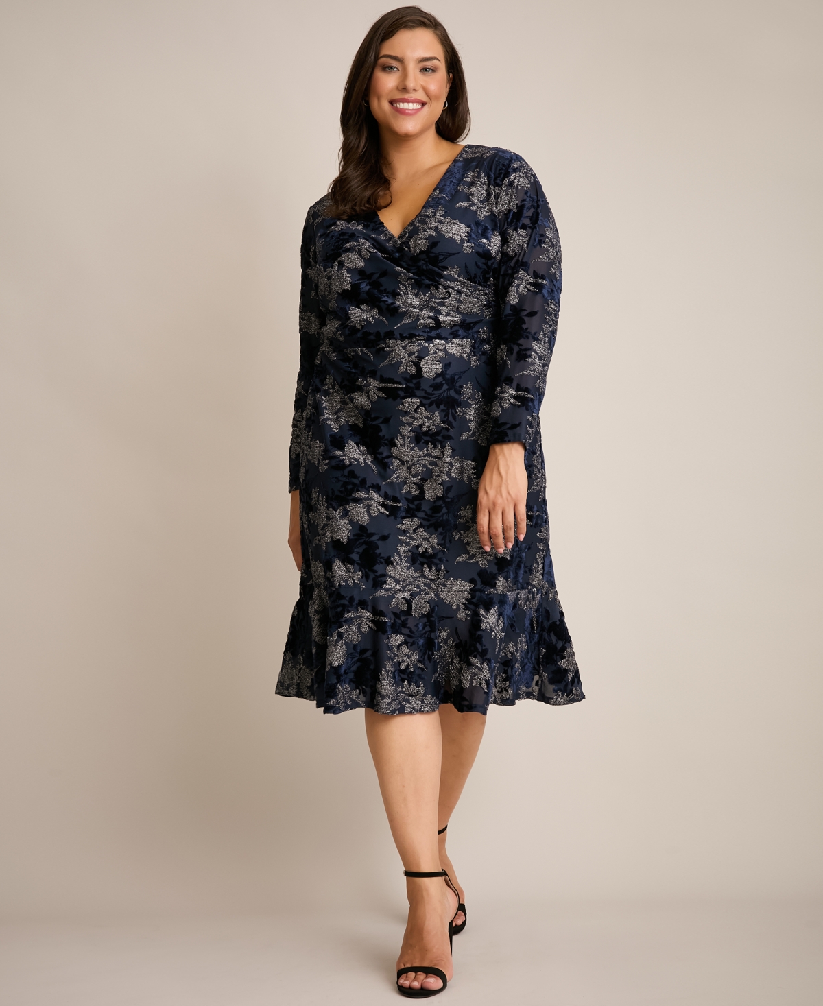 London Times Plus Size Print Scoop-neck Sleeveless Dress In Blue