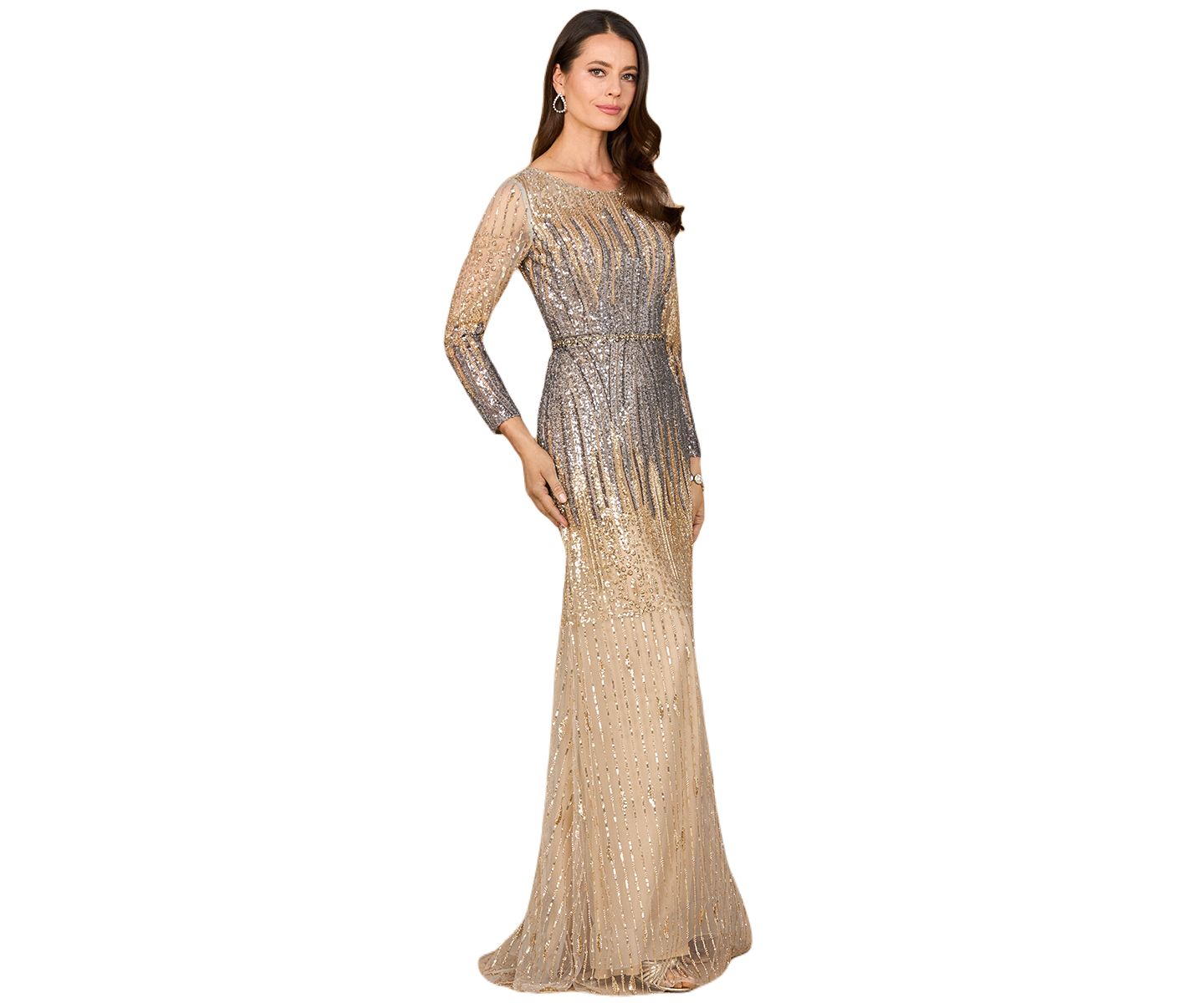 Женские платья Lara Mermaid, Beaded Long Sleeve Gown, цвет: Золотой графитовый — фото 3