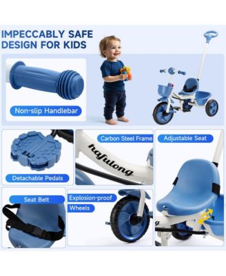 Toddler Tricycle Kids Trike for Ages 1-3 with Detachable Push Bar & Safety Harness for a Secure Ride