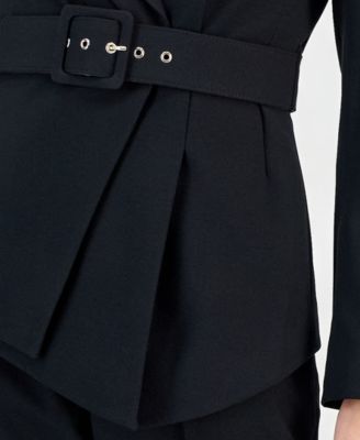 Women's Belted Asymmetrical Jacket & Slim-Fit Pantsuit Set