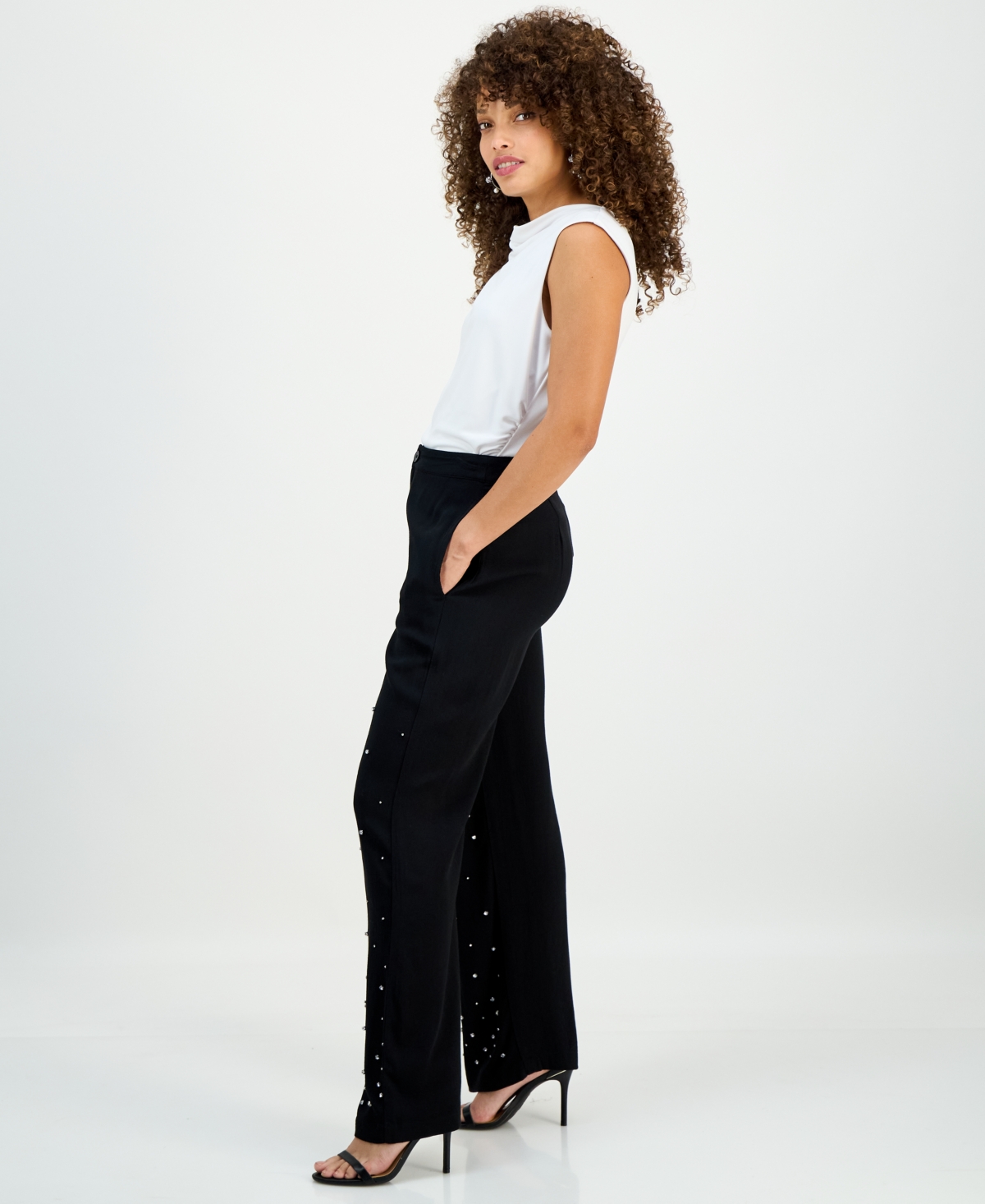 I.n.c. International Concepts Petite Embellished High-Rise Wide-Leg Pants, Macy's Exclusive