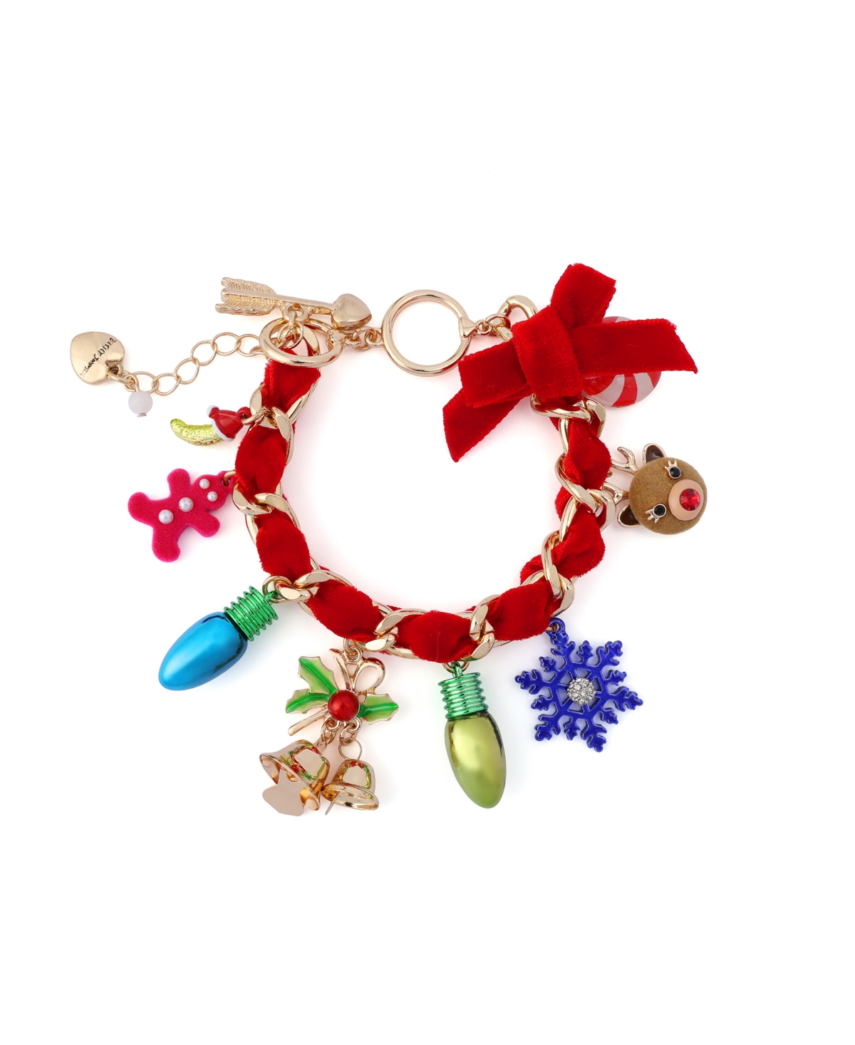 Betsey Johnson Faux Cultivated Pearl Santa Baby Charm Bracelet In Multi