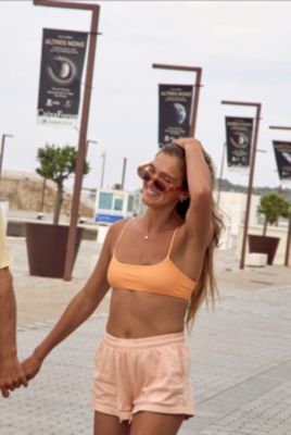 Women's Tangerine Squeeze Lace up Crop Bikini Top