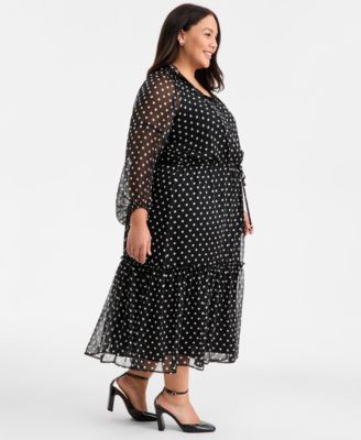 Trendy Plus Size Chiffon Polka-Dot Tie-Waist Maxi Dress, Macy's Exclusive