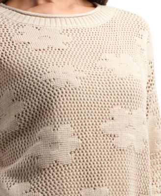 Juniors' Daisy Cropped Crew Neck Sweater