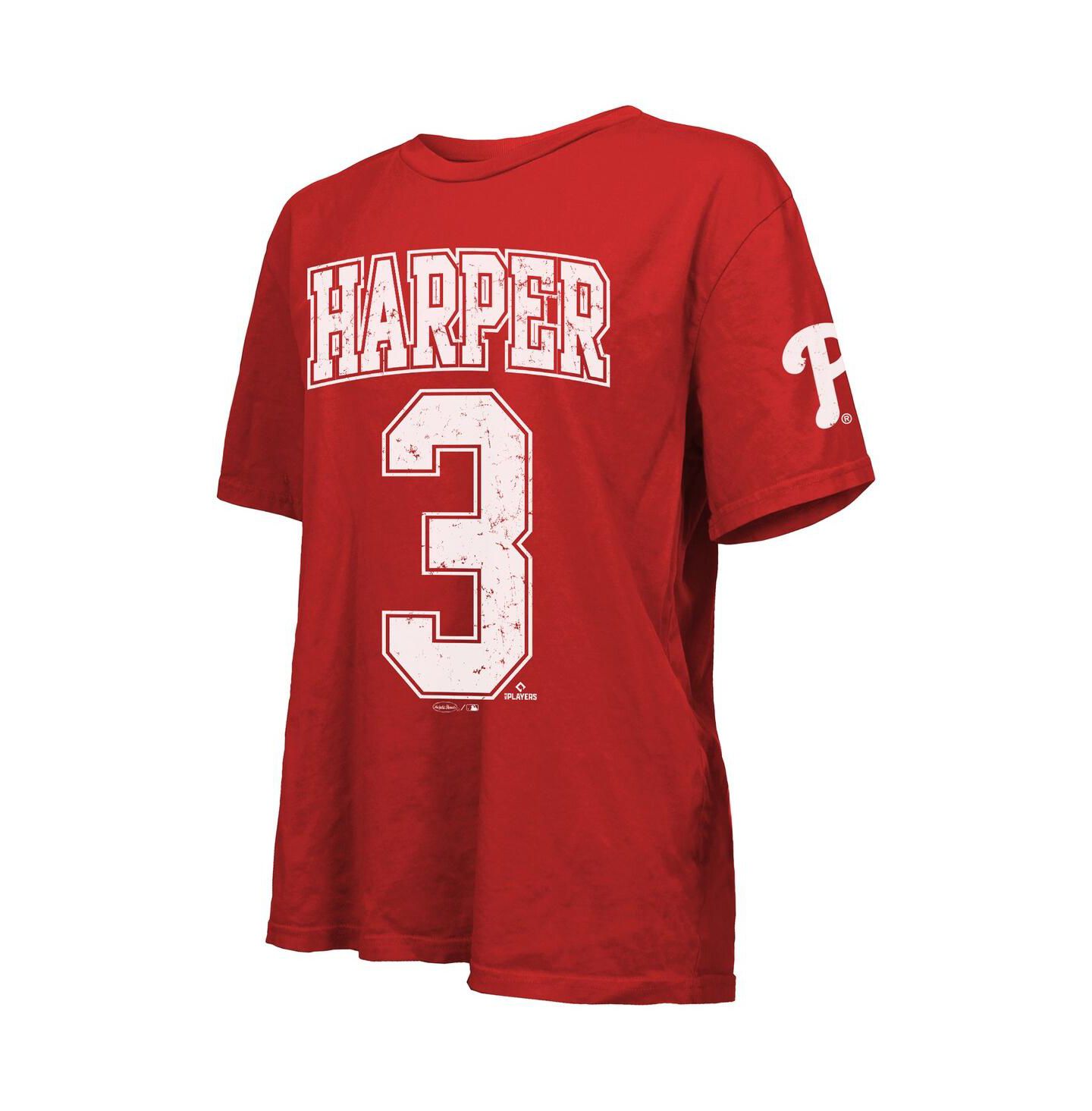 Женская футболка Majestic Bryce Harper Red Philadelphia Phillies Oversized Name & Number — фото 3