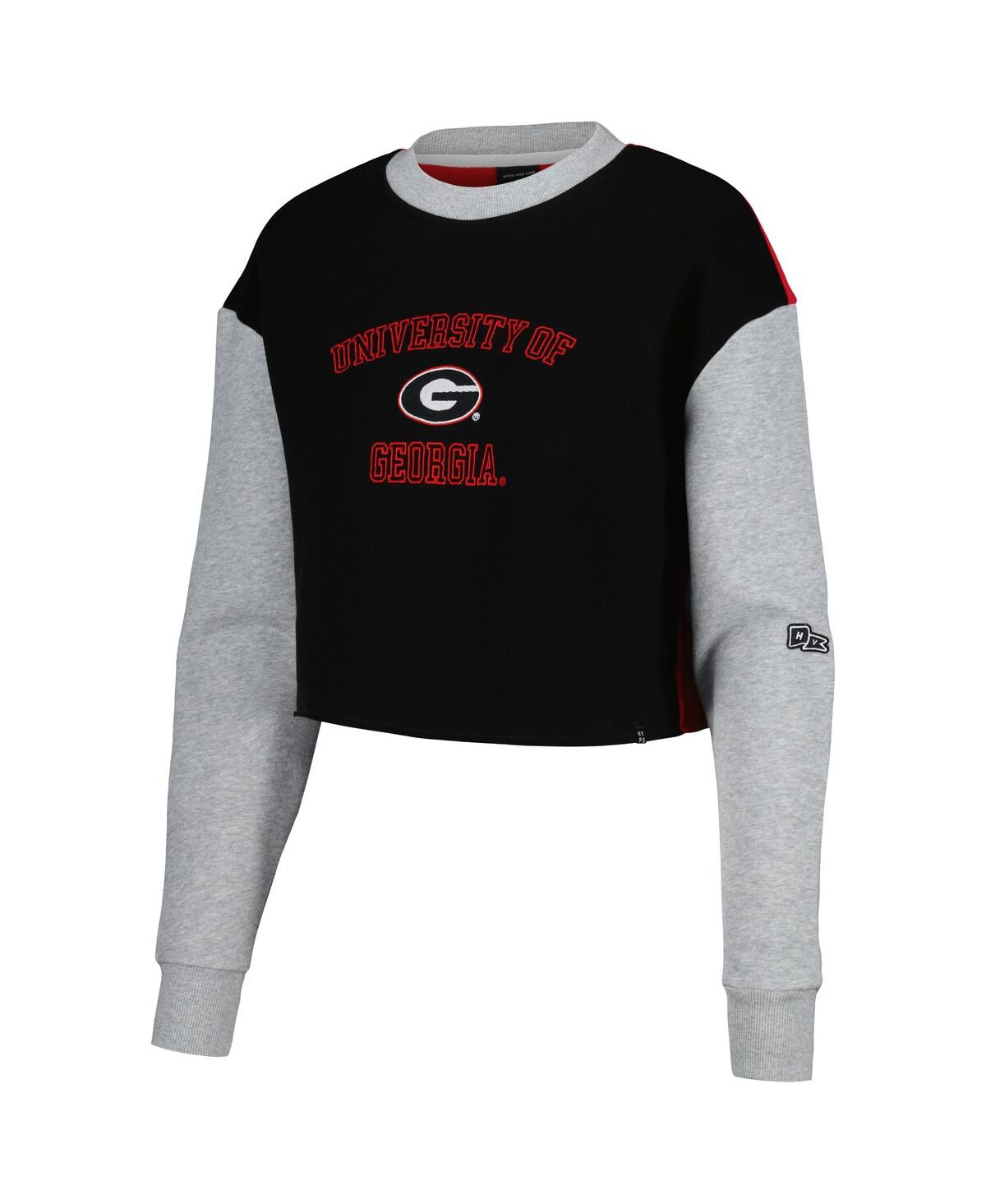 Hype And Vice Women's Black Georgia Bulldogs Color Block Rookie Crew Pullover Sweatshirt In Black