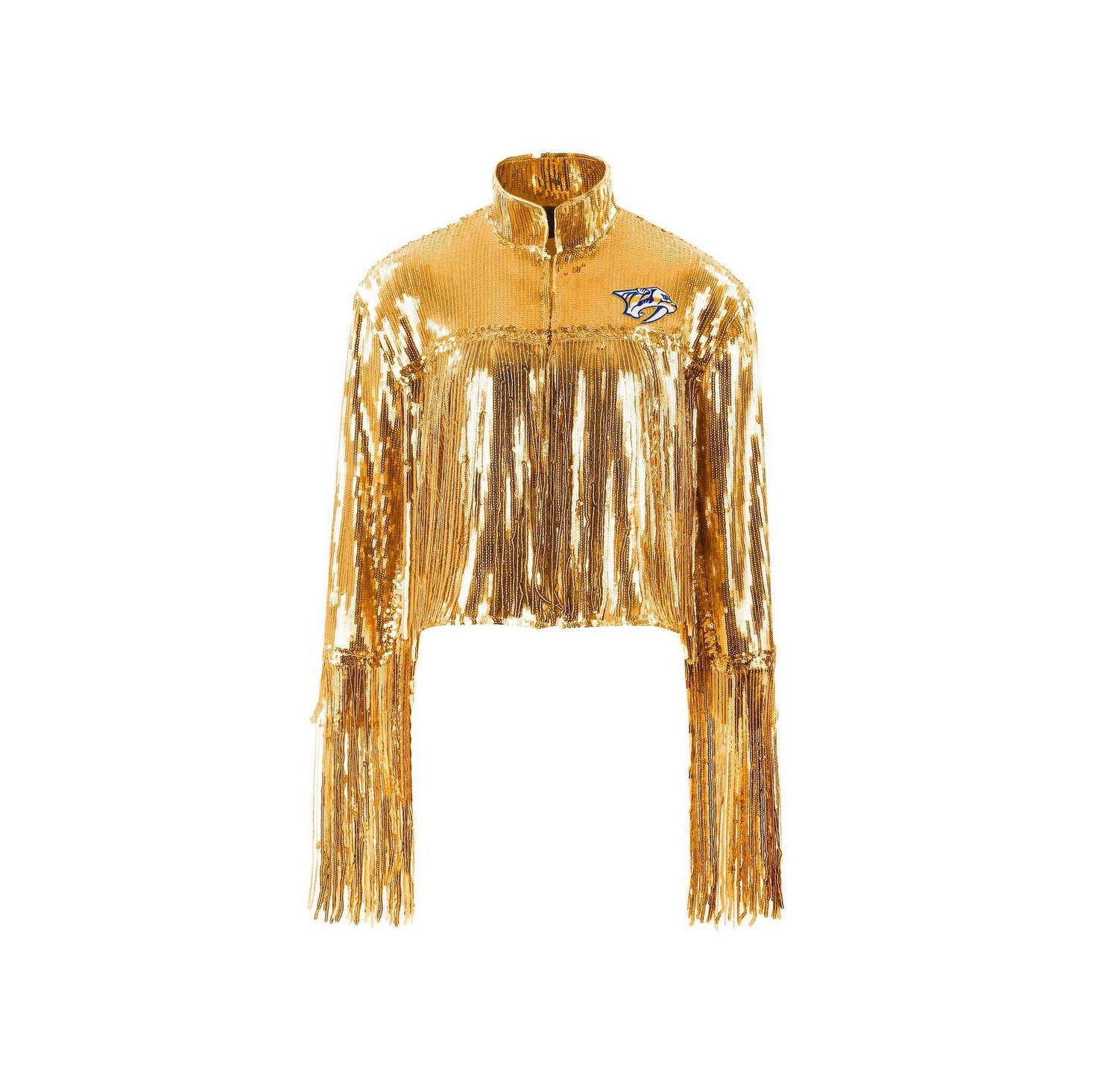 Women's Gold Nashville Predators Cropped Sequin Fringe Jacket