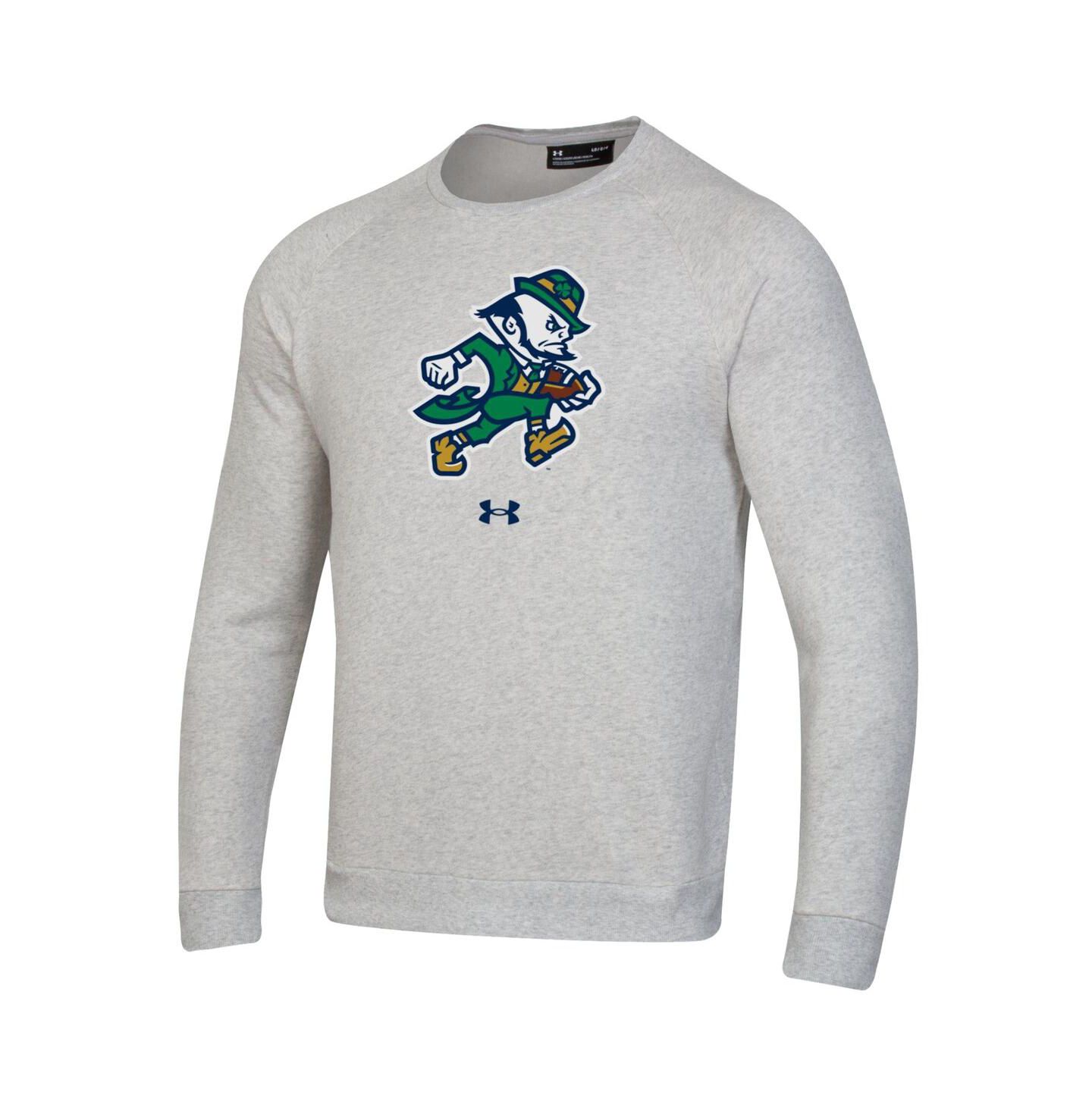 Мужская толстовка Under Armour Gray Notre Dame Fighting Irish Leprechaun Rival Raglan Fleece Crew Neck — фото 3