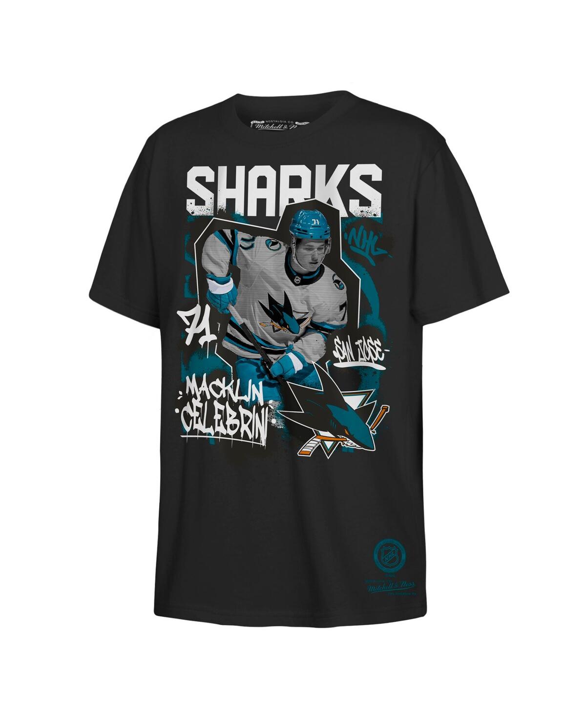 Mitchell & Ness Big Boys And Girls Macklin Celebrini Black San Jose Sharks Photo Reel Graphic T-shirt In Black
