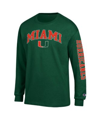 Men's Green Miami Hurricanes Arch Over Logo 2-Hit Long Sleeve T-Shirt