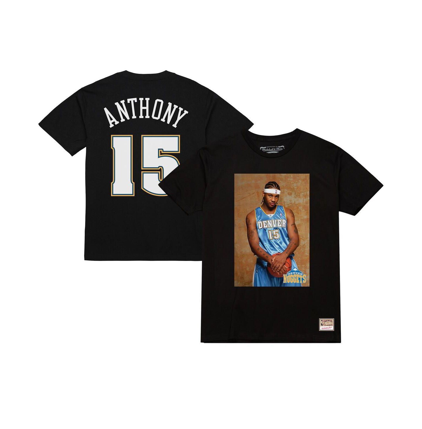Мужская футболка Mitchell & Ness Carmelo Anthony Black Denver Nuggets Rookie Photo Name & Number — фото 1