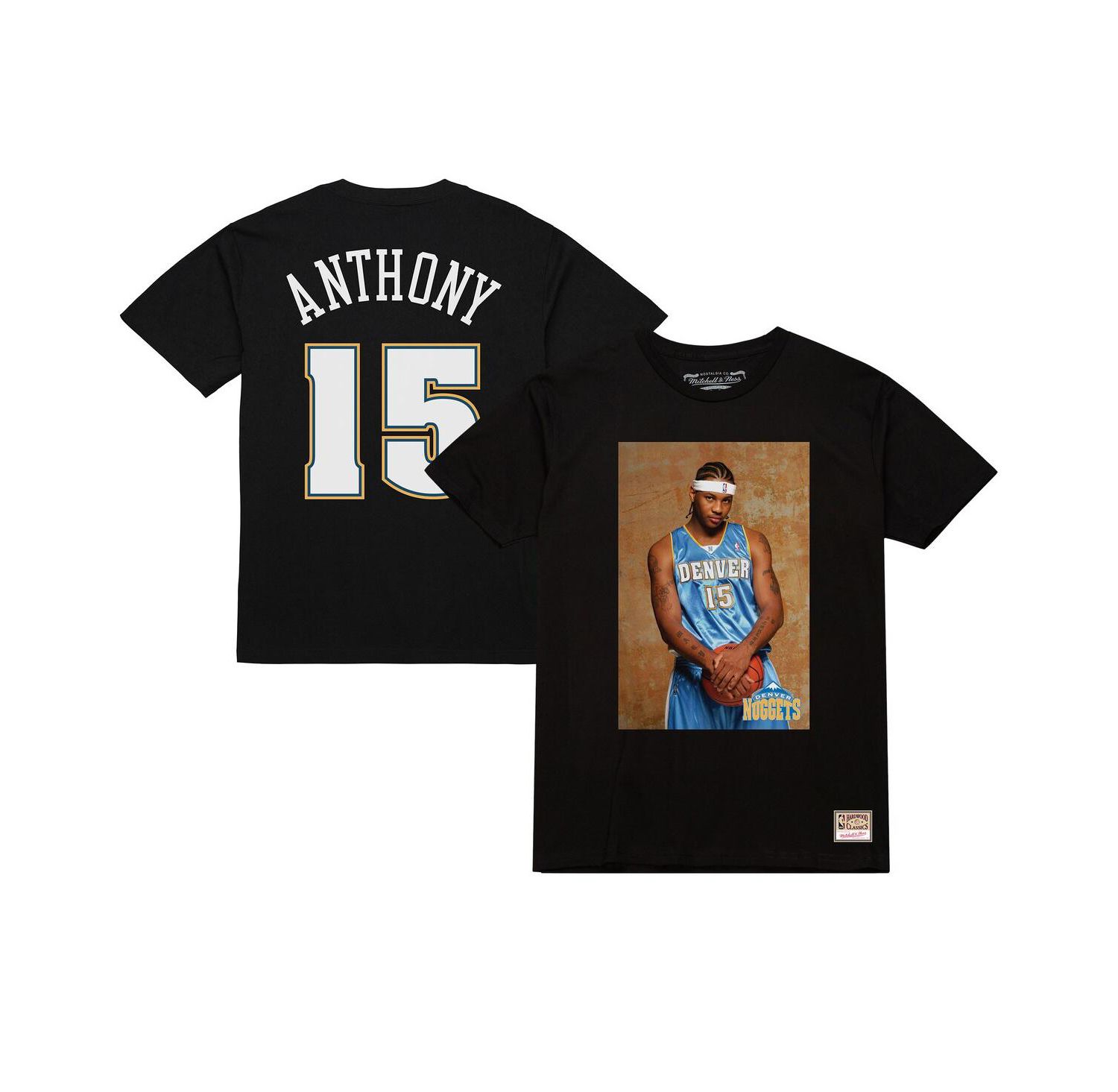 Men's Carmelo Anthony Black Denver Nuggets Rookie Photo Name & Number T-Shirt