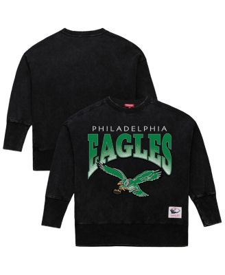 Mitchell & Ness - Women's Black Philadelphia Eagles Delineate Mineral Wash Crewneck Sweatshirt