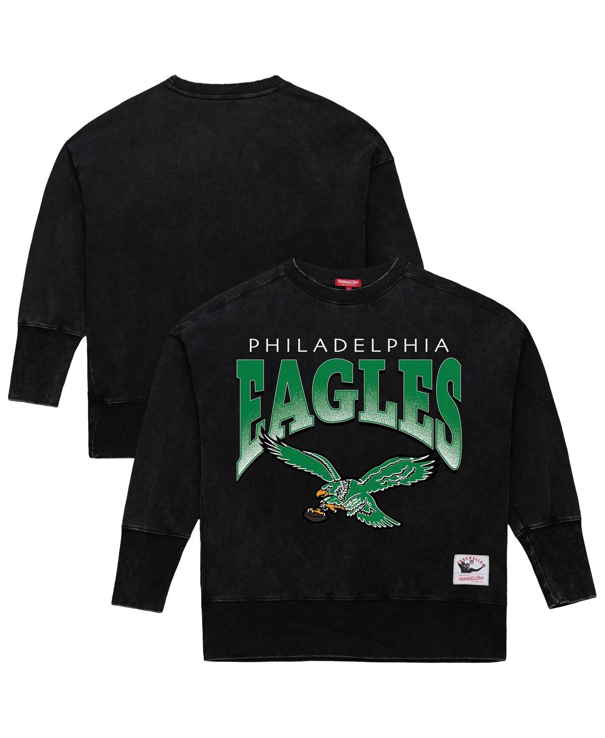 Mitchell & Ness Black Philadelphia Eagles Delineate Mineral Wash Crewneck Sweatshirt In Black