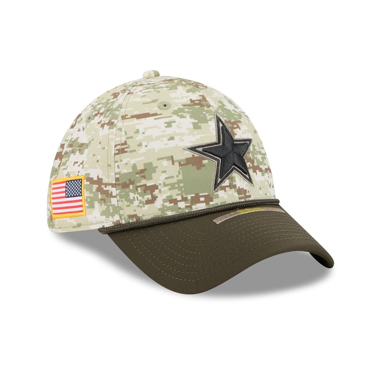 Men's Camo, Dark Green Dallas Cowboys 2025 Salute to Service 39THIRTY Flex Hat