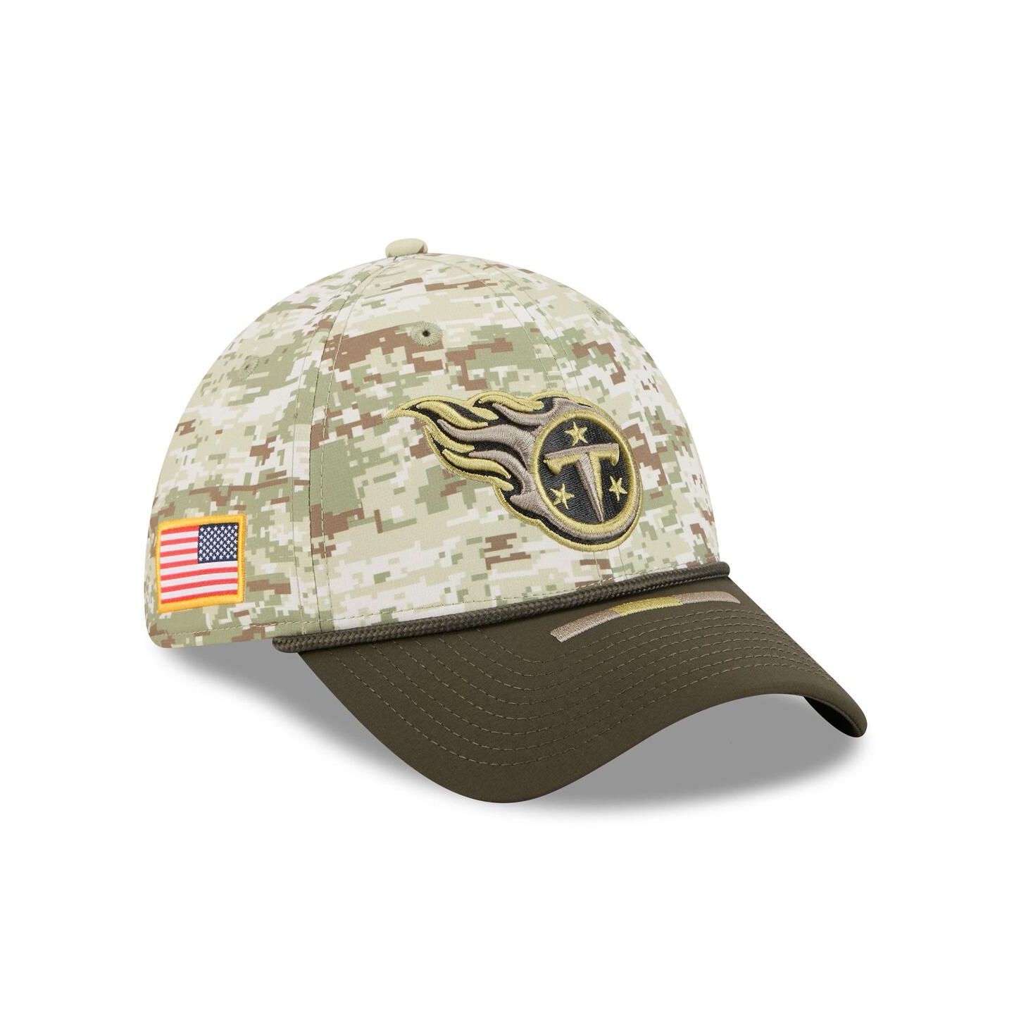 Мужская кепка New Era Camo/Dark Green Tennessee Titans 2025 Salute to Service 39THIRTY Flex Hat — фото 1