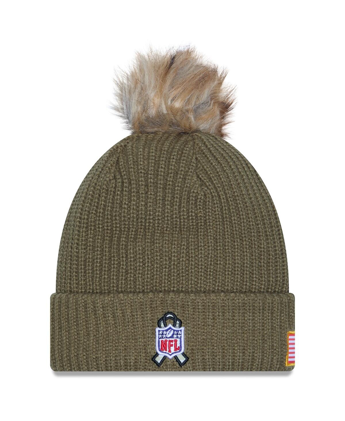 New Era Women's Dark Green New York Giants 2025 Salute to Service Cuffed Knit with Pom Hat