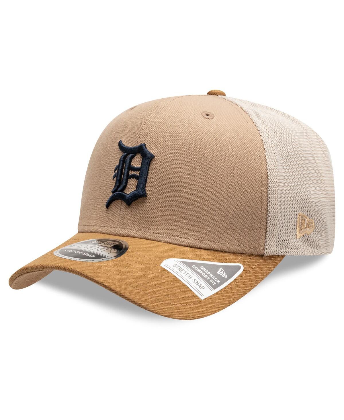 New Era Men's Stone/white Detroit Tigers 9seventy Trucker Adjustable Hat In Brown