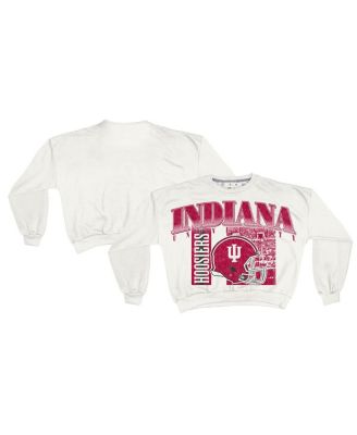 Pressbox - Women's White Indiana Hoosiers Oversized Janice Retro Waist-Length Sweatshirt