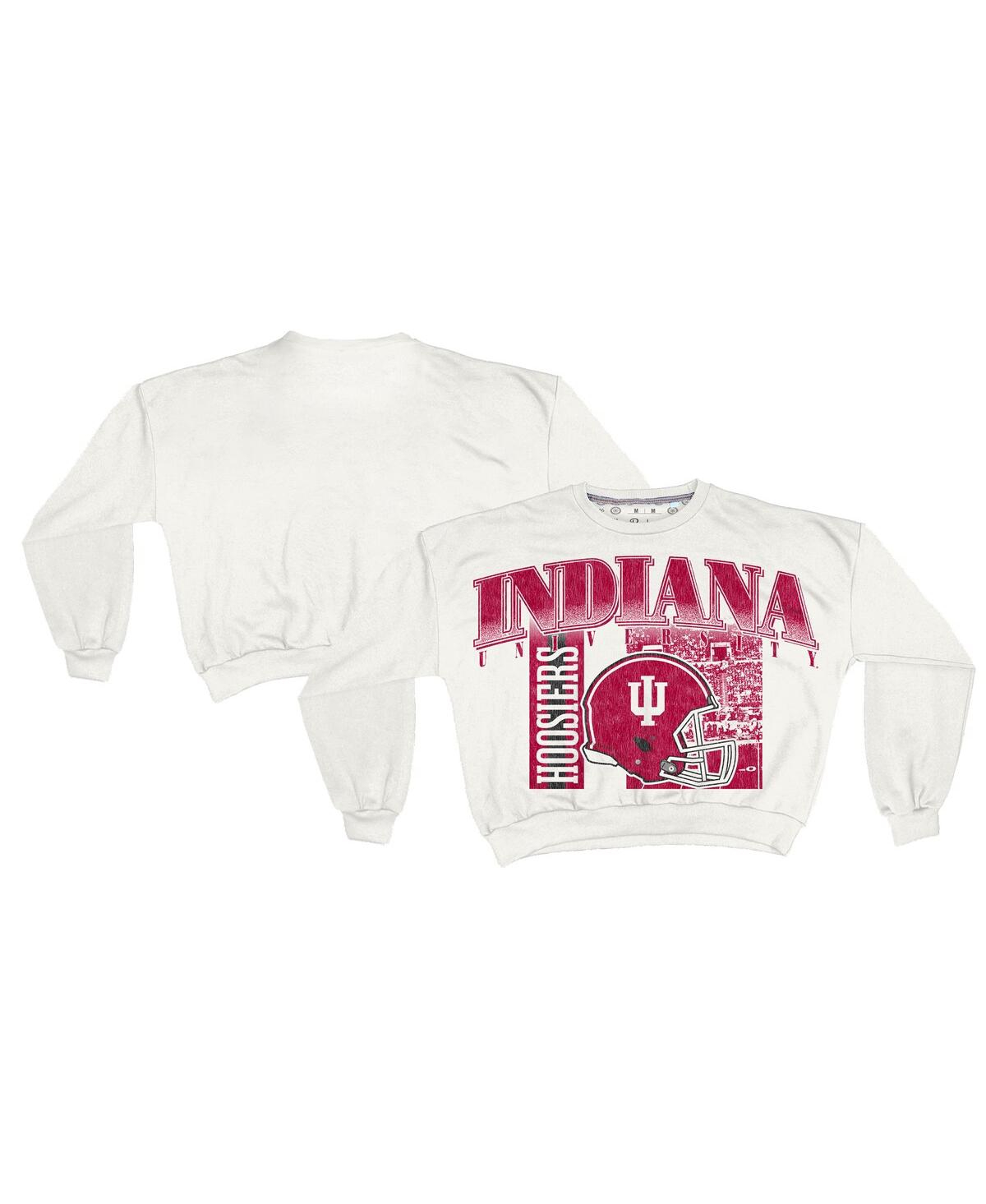 Pressbox Women's White Indiana Hoosiers Oversized Janice Retro Waist-length Sweatshirt In White