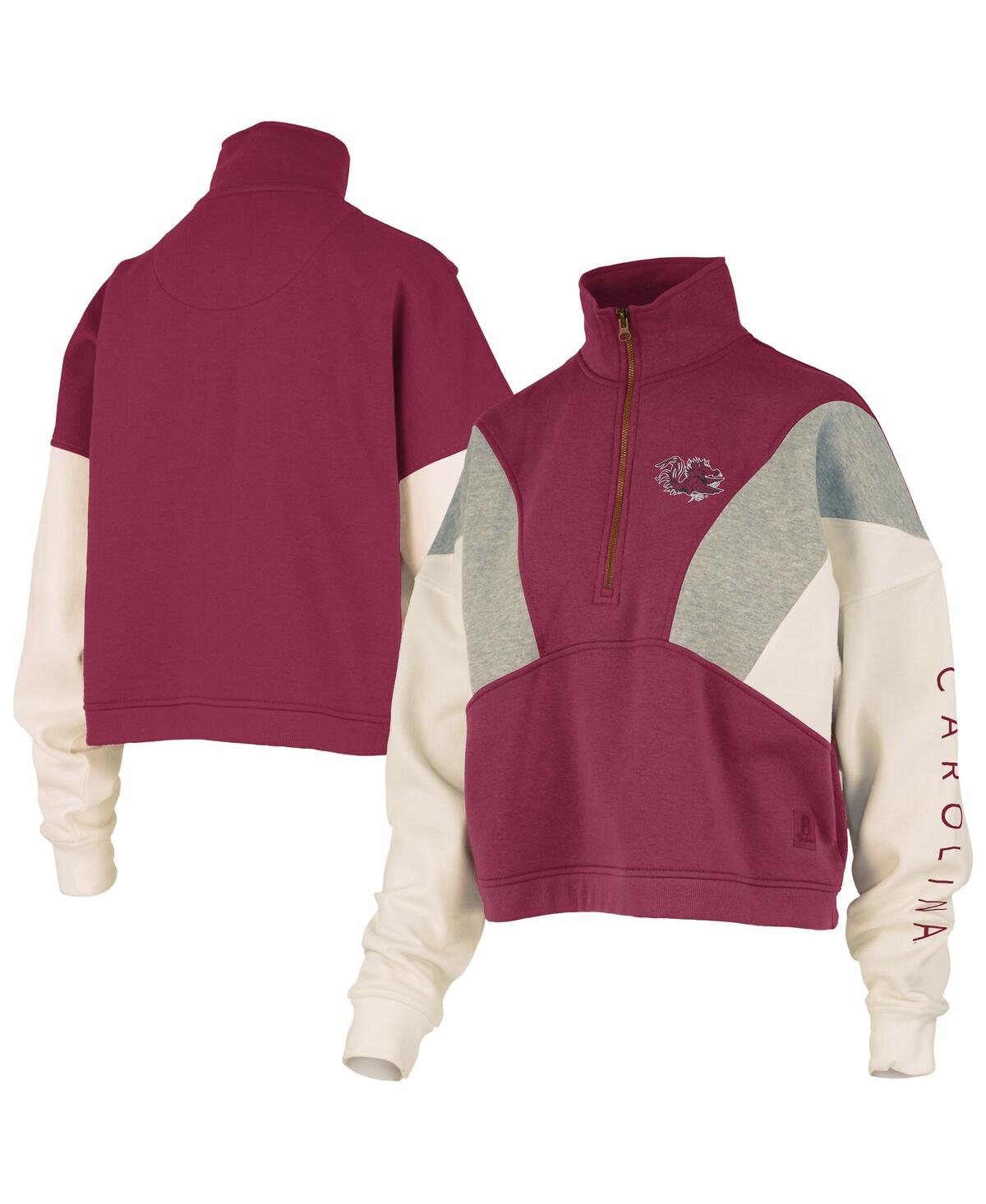 Pressbox Women's Garnet South Carolina Gamecocks Ferrara Color Block Quarter-zip Sweatshirt In Multi