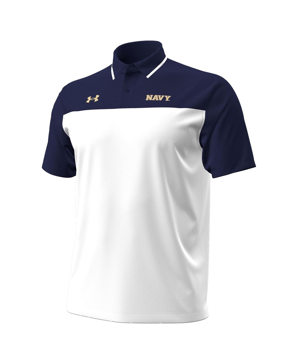 Under Armour Men's White/navy Midshipmen Green Blocked Polo Shirt In Multi