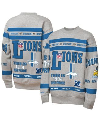 Mitchell & Ness - Big Boys and Girls Gray Detroit Lions Throwback All-Over Print Fleece Sweatshirt