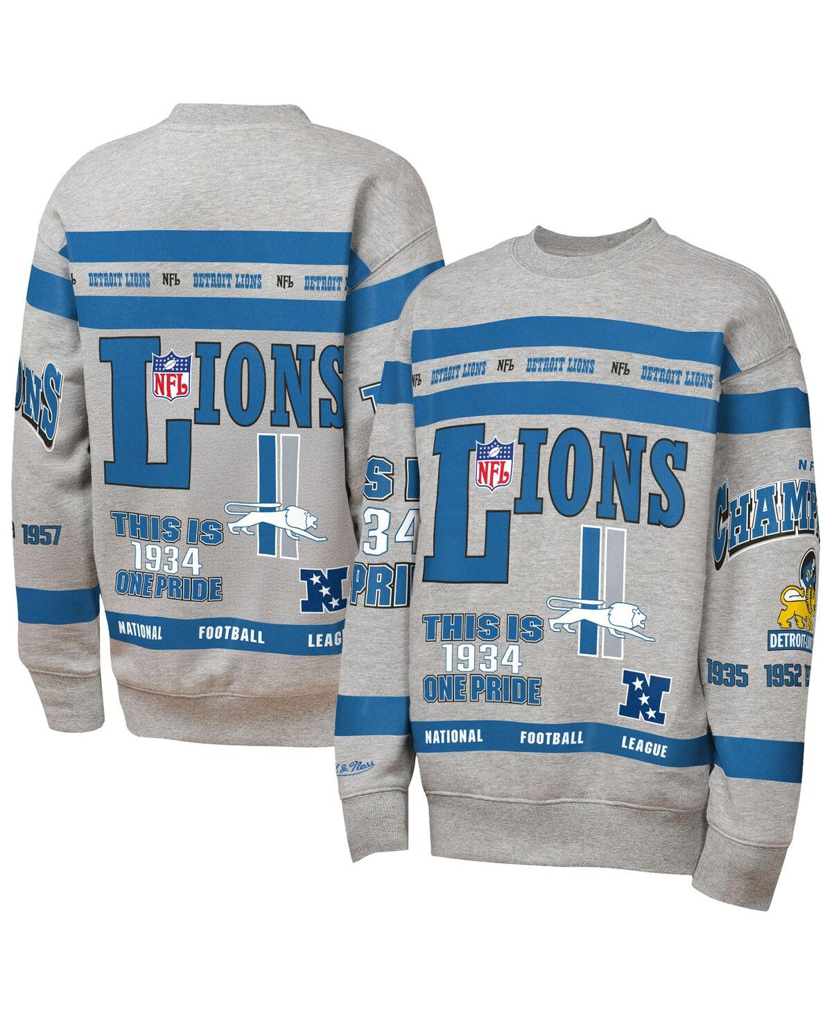 Mitchell & Ness Big Boys And Girls Gray Detroit Lions Throwback All-over Print Fleece Sweatshirt In Multi