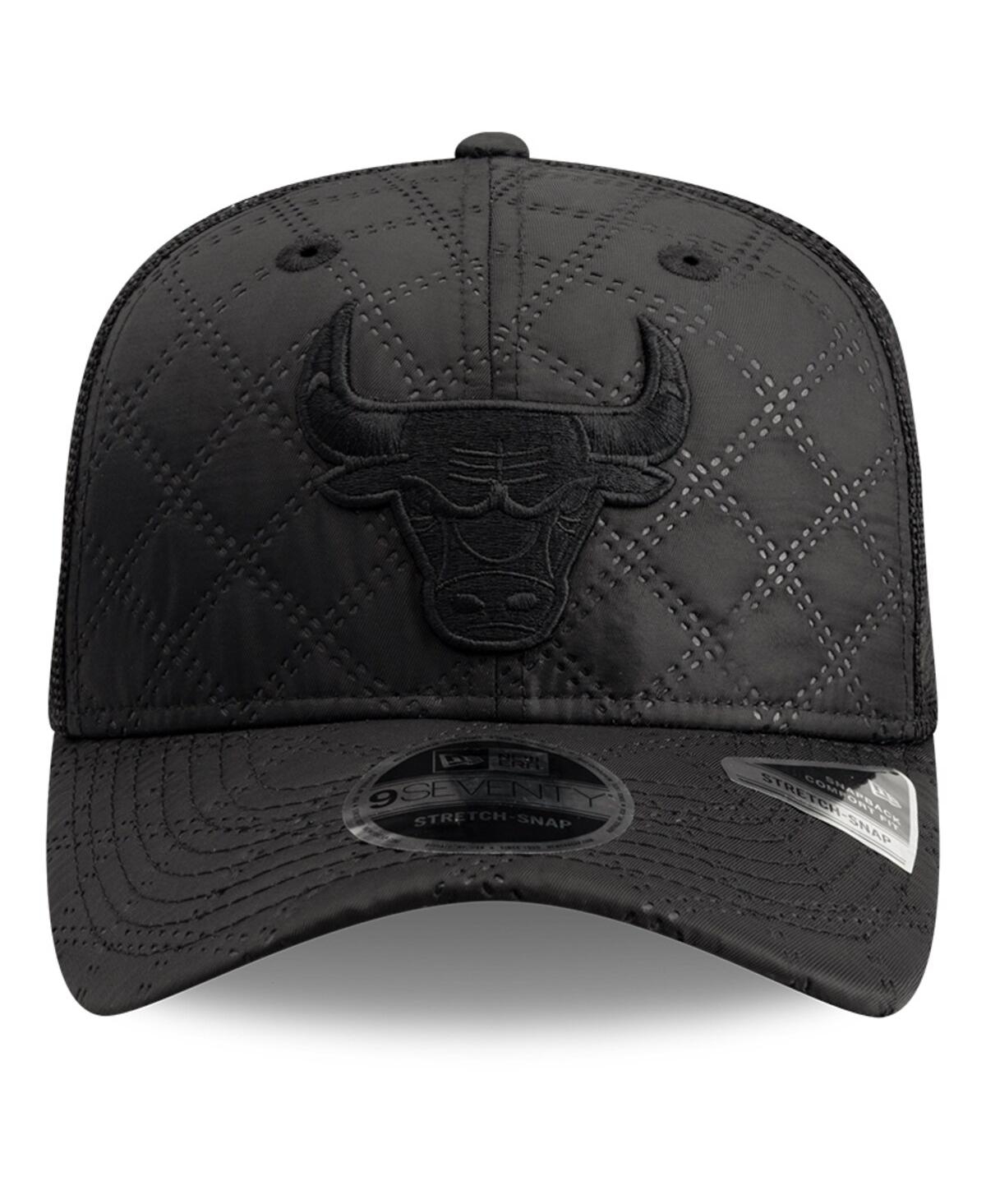 New Era Men's Black Chicago Bulls Quilted Nylon 9seventy Trucker Adjustable Hat In Black