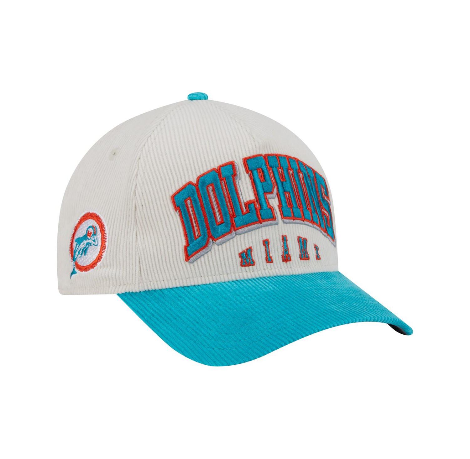 Men's Cream/Aqua Miami Dolphins Throwback Two-Tone Sided Corduroy 9FORTY A-Frame Adjustable Hat
