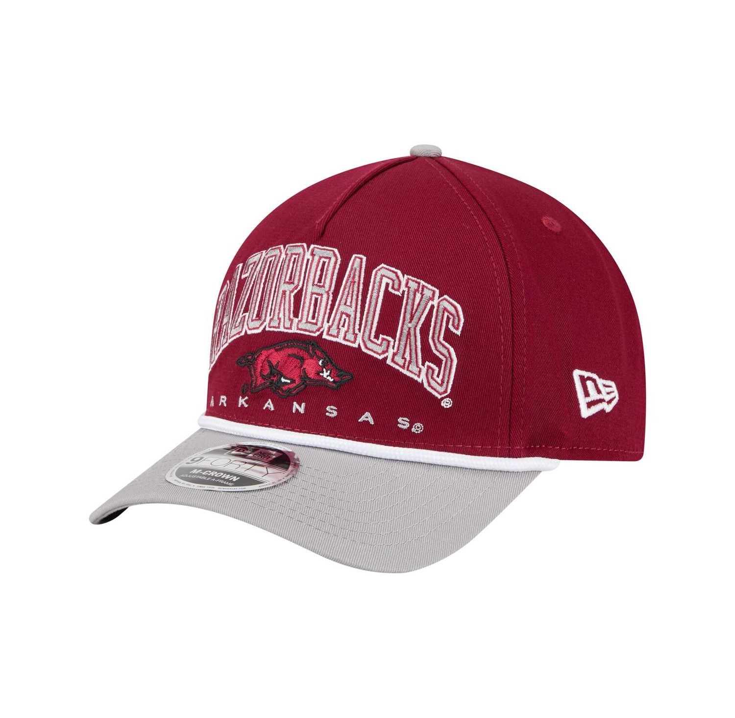 Men's Cardinal/Gray Arkansas Razorbacks Arch Two-Tone Rope 9FORTY A-Frame M-Crown Adjustable Hat