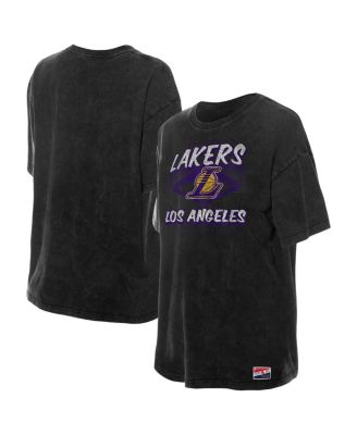 New Era - Women's Black Los Angeles Lakers Throwback Mineral Wash Oversized T-Shirt