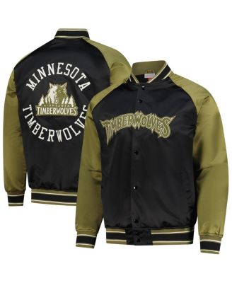 Mitchell & Ness - Men's Olive/Black Minnesota Timberwolves Clutch Satin Raglan Full-Snap Jacket