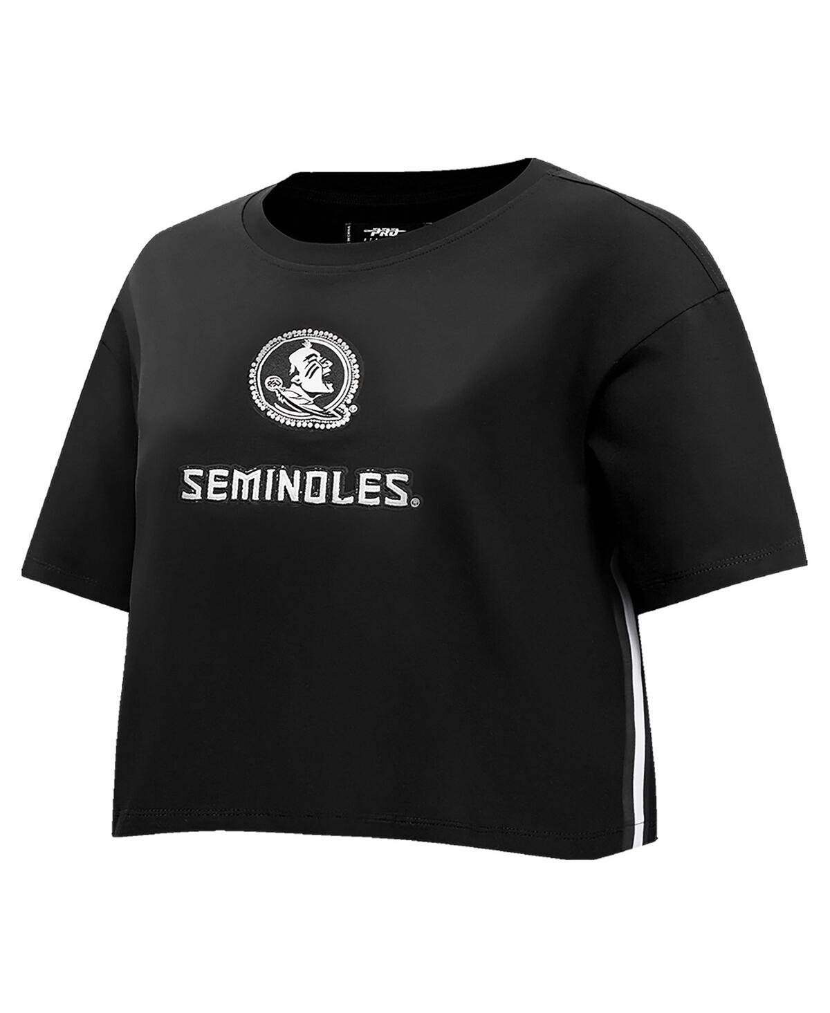 Pro Standard Women's Black Florida State Seminoles Rhinestone Cultivated-pearl Boxy Cropped T-shirt In Black