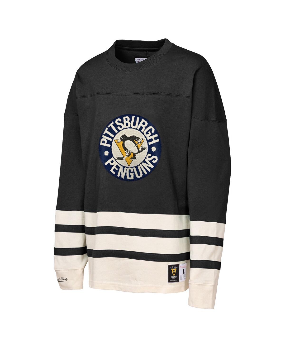 Mitchell & Ness Big Boys And Girlsâ Black Pittsburgh Penguins Chainstitch Heavyweight Long Sleeve T-shirt In Multi