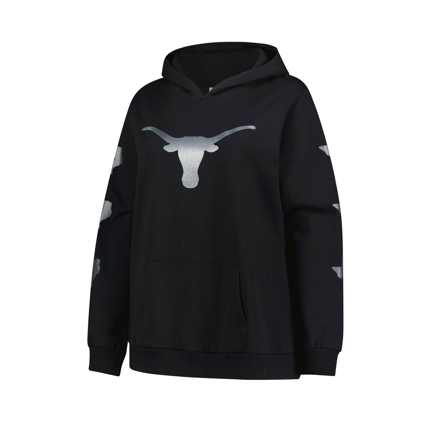 Women's Black Texas Longhorns Plus Size Sleeve Hit Pullover Hoodie
