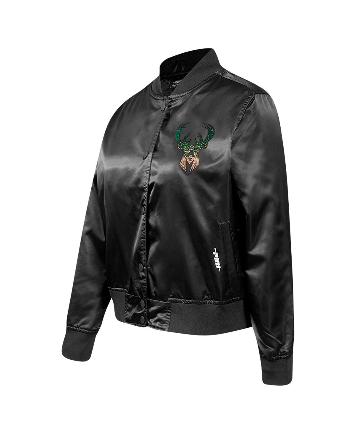Pro Standard Women's Black Milwaukee Bucks Rhinestone Satin Full-Snap Jacket