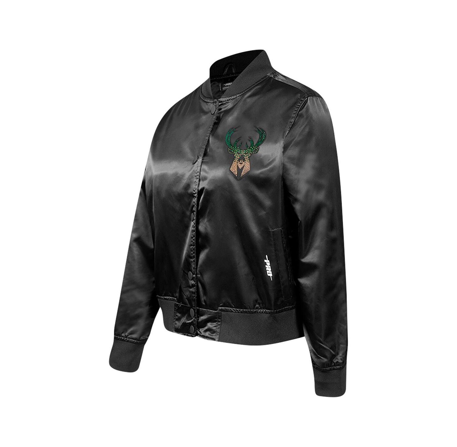 Women's Black Milwaukee Bucks Rhinestone Satin Full-Snap Jacket