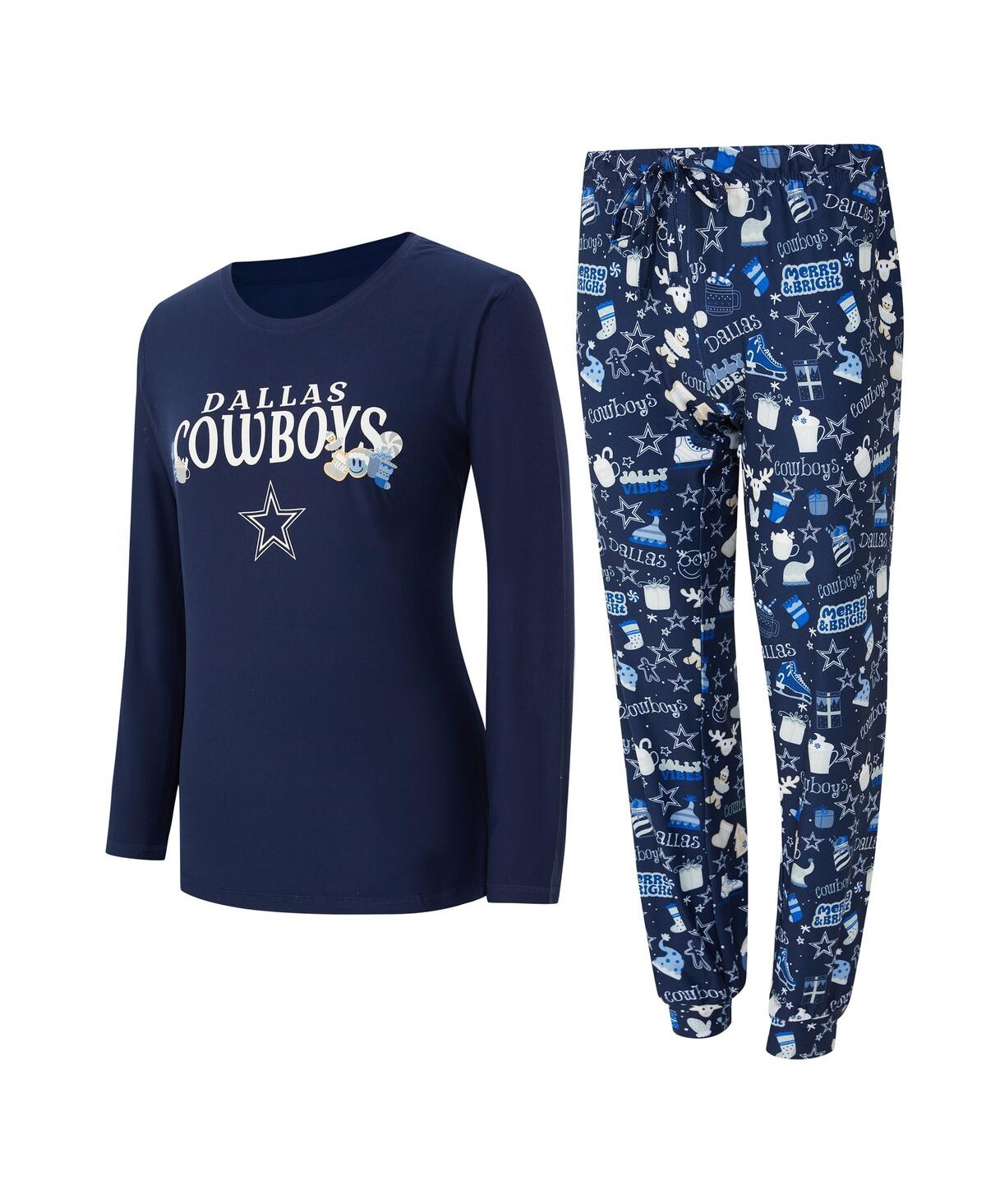 Concepts Sport Women's 2-piece College Navy Dallas Cowboys Chestnut Long Sleeve T-shirt And Pants Sleep Set In Blue
