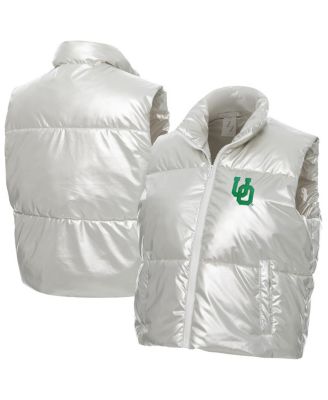 ZooZatz - Women's Silver Oregon Ducks Metallic Cropped Full-Zip Sleeveless Puffer Vest