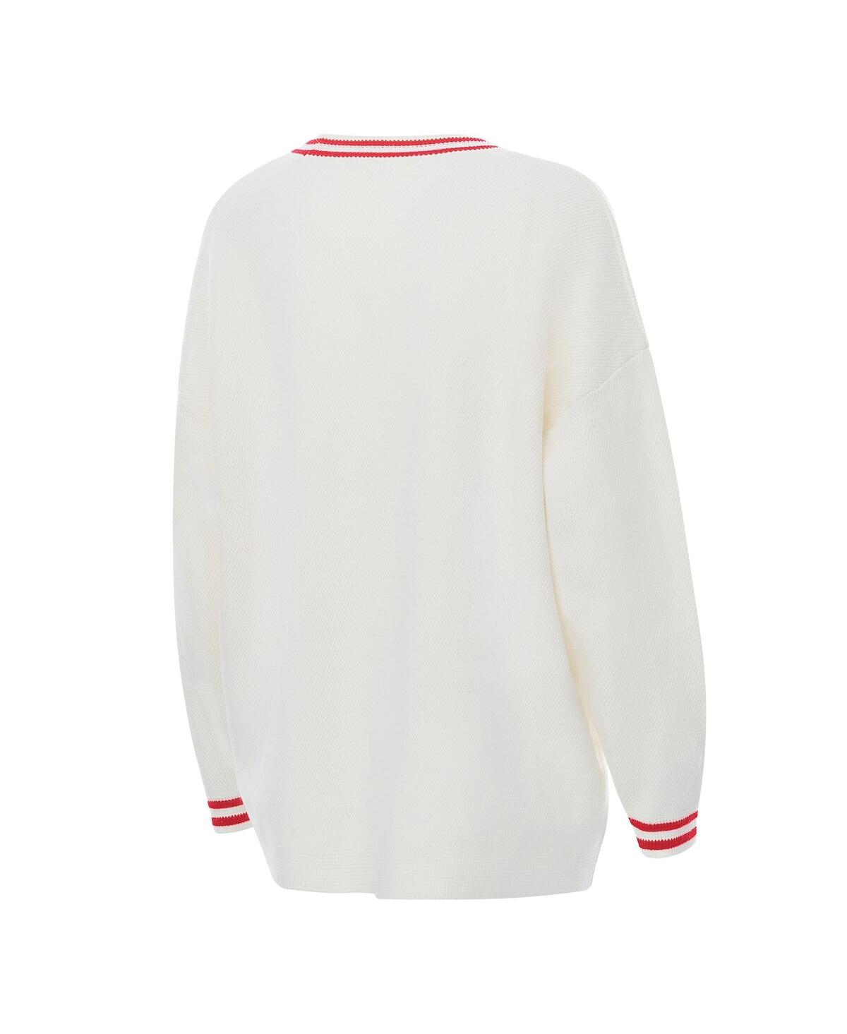 Zoozatz Women's Cream Georgia Bulldogs Striped Knit Button-up Cardigan Sweater In White