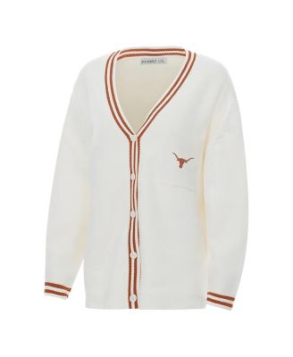 Women's Cream Texas Longhorns Striped Knit Button-Up Cardigan Sweater