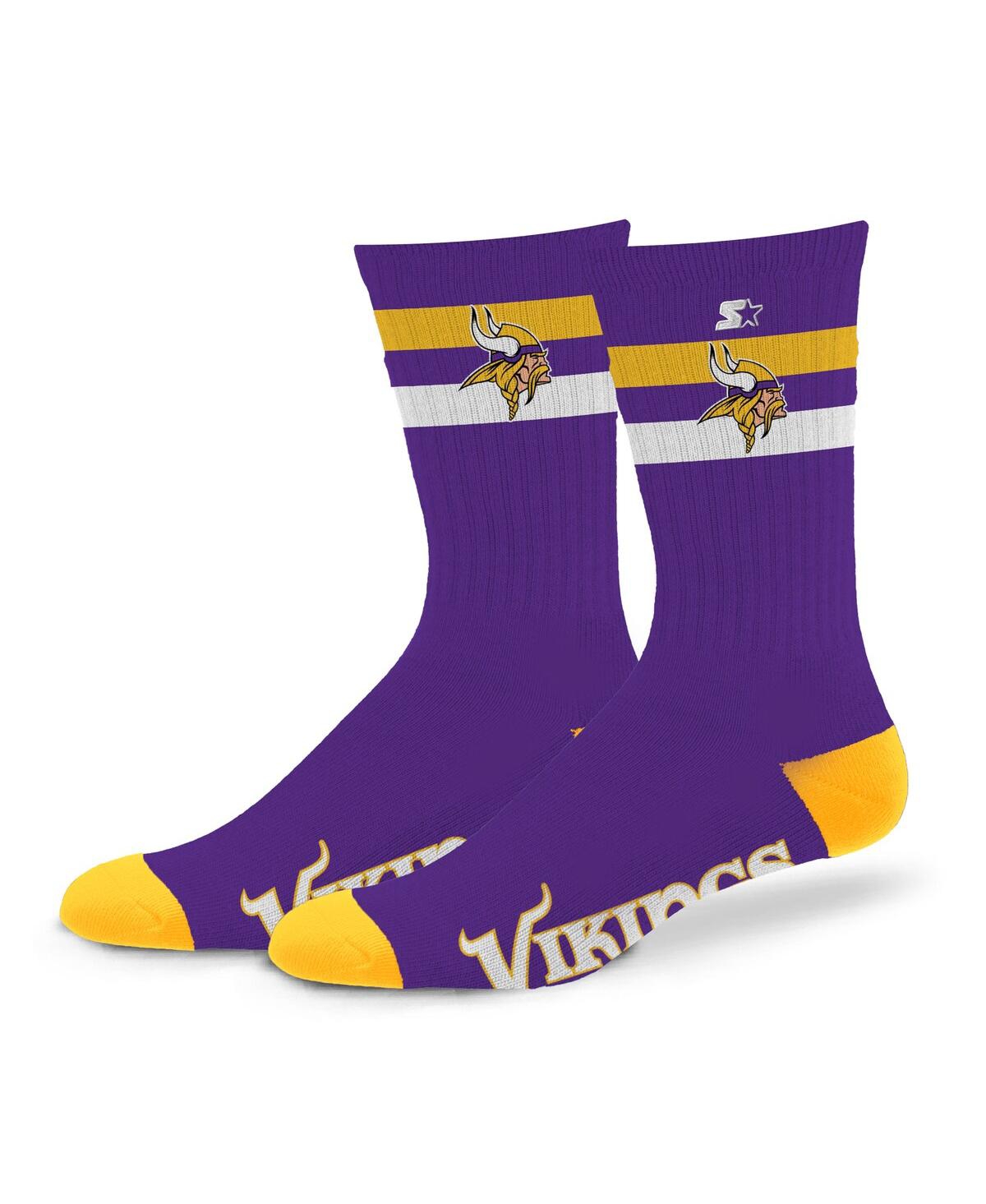Starter Men's And Women's Minnesota Vikings Team Color Two-stripe Crew Socks In Purple
