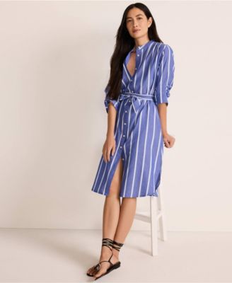 Women's Poplin Oversized Puff Sleeve Midi Shirt Dress