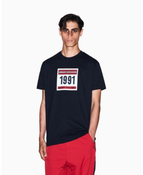 Мужская футболка A|X Armani Exchange Grid Box 1991 Logo, цвет: Глубокий тёмно-синий