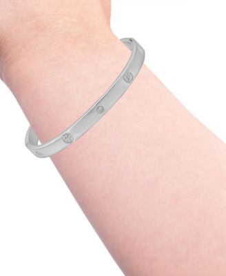 Cubic Zirconia Gold and Silver-Tone Side Hinge Bangle Bracelet