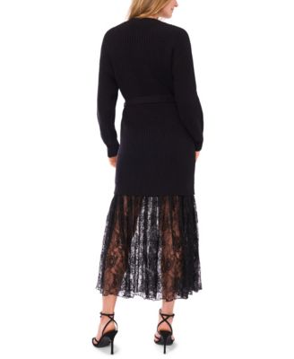 Women's Embroidered Long-Sleeve Crew Neck Dress